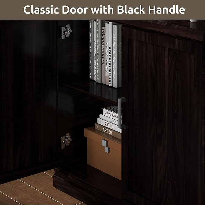 Bevfint 70 Inch Tall Bookcase with Doors, Library Office Bookshelf with Adjustable Shelves, Floor Standing Book Cabinet Shelves for Living Room Bedroom with Anti Tipping Kit, Dark Cherry Finish