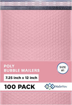 Light Pink Poly Bubble Mailers 7.25x12 inch #1 | Self Seal Padded Envelopes | Cushioned Bubble Mailer | Usable Size 7.25x11 | WaterProof | Lightweight mailing Shipping Bags | 100 Pack Bulk