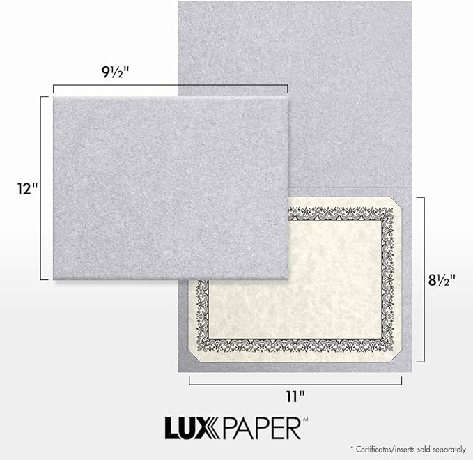 LUXPaper 9.5" x 12" Certificate Holders | Silver Metallic | 105lb. Cover | 100 Qty