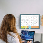 Whiteboard Calendar & Corkboard for Wall, 17x13 Inches Dry Erase Monthly Calendar with Wood Framed, Magnetic White Board Cork Board Combo, Bulletin Board for Home Office Kitchen Memo Planner