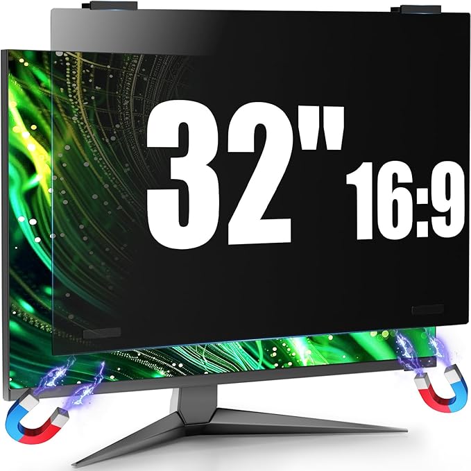 JEEETINTX Magnetic 32 inch Computer Privacy Screen Filter for 16:9 Widescreen Monitor Desktop PC, Hanging Removable Anti Glare Blue Light Eye Protection Privacy Shield, 32in Anti Spy Screen Protector