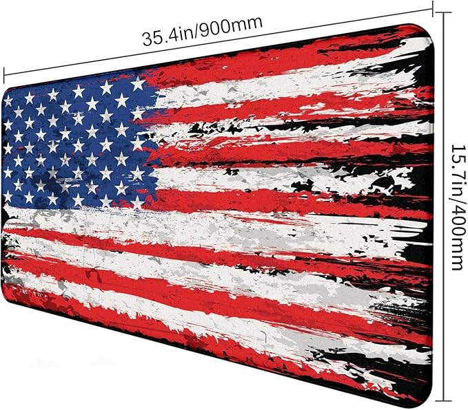 Oversized American Flag Computer Desk Pad, Non Slip Keyboard Pad, Custom Thick Seam Edge Office and Home Mouse Pad 35.4 x 15.7 Inches