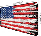Oversized American Flag Computer Desk Pad, Non Slip Keyboard Pad, Custom Thick Seam Edge Office and Home Mouse Pad 35.4 x 15.7 Inches