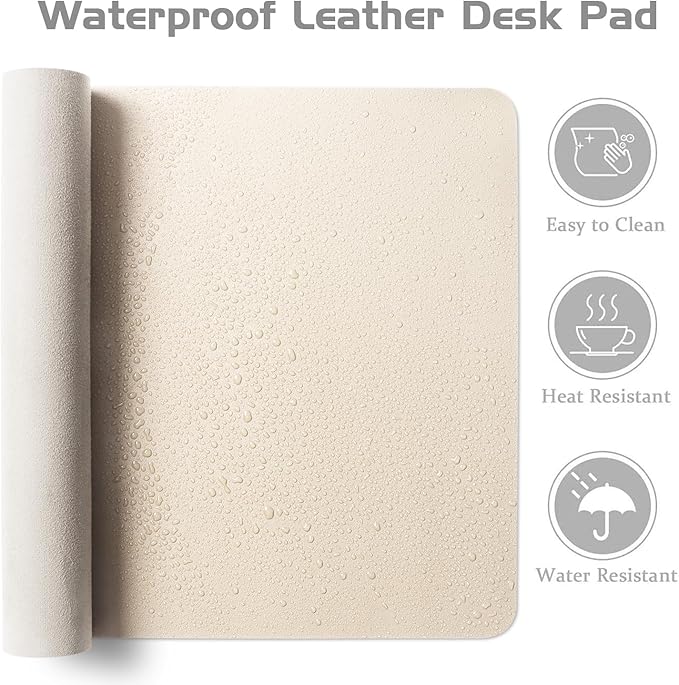 Aothia Leather Desk Pad Protector, Office Desk Mat, Large Mouse Pad, Laptop Desk Pad, Non-Slip PU Leather Desk Blotter, Waterproof Desk Writing Pad for Office and Home (Beige, 55" x 17")