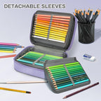 Number-one Large Capacity Pencil Case, 72 Slots Colored Pencil Pouch Bag Portable Pencil Holder Stationery Organizer with Compartments for Office and Travel, Purple