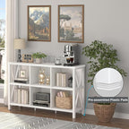 FATORRI 6 Cube Storage Organizer with Shelf, 47 Inch Long Horizontal Bookshelf, Wood and Metal Cube Bookcase, Low Book Shelf for Living Room, Home Office (White Oak)