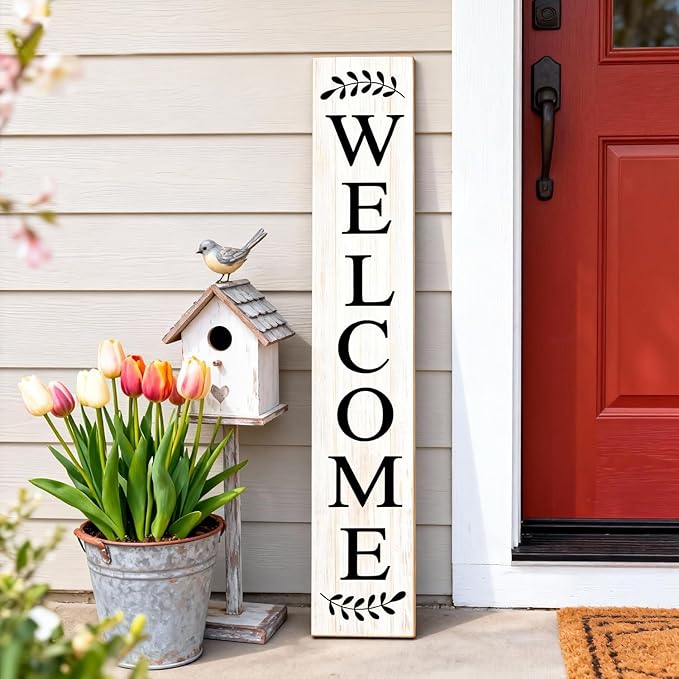 Farmhouse Wooden Merry Christmas Welcome Sign Stand for Front Door, 47" Large Welcome Sign for front porch, Rustic Vertical Tall Xmas Gift Porch Leaner Decor for Outdoor Patio Garden