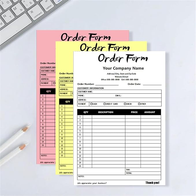 Custom Invoice Book in 3-Part /2-Part Receipt Book with Carbon Copies Personalized Carbonless Service Invoice Form Books Sales Order Book with Company Name Logo Address,B-Order Form Book