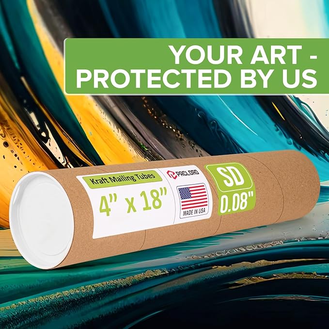 Paclord 4" x 18" Reinforced Kraft Paper Mailing Tube, Pack of 6 Tubes with 12 Caps – Secure USPS Approved Poster Tube – Cardboard Tube for Shipping and Storing Posters, Prints, Artwork, or Documents