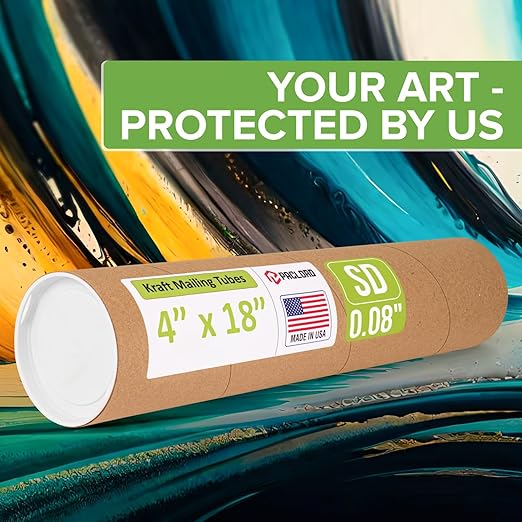 Paclord 4" x 18" Reinforced Kraft Paper Mailing Tube, Pack of 4 Tubes with 8 Caps – Secure USPS Approved Poster Tube – Cardboard Tube for Shipping and Storing Posters, Prints, Artwork, or Documents