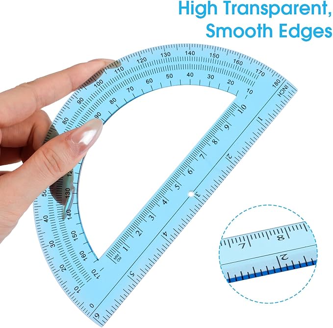 Hoiny 10 Pack Clear Protractor, 6 Inch Plastic Protractors, 180 Degrees Accurate Math Geometry Tools for School, Office, Classroom (Blue)