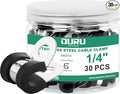 OURU 30pcs 1/4 Inch Stainless Steel Rubber Coated Cushioned Insulated Cable Clamps,Automotive Pipe Metal Clamps for Tube,Lines,Wire Cord Installation(Black,6mm)