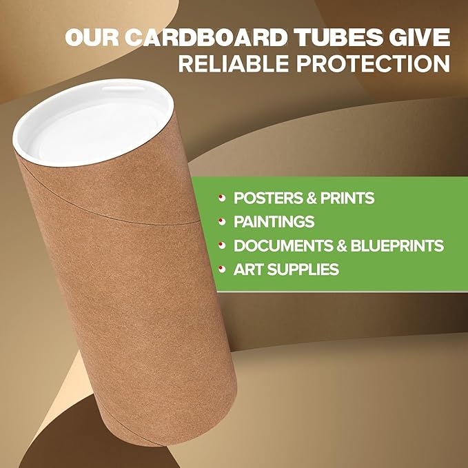 2" x 6" Reinforced Kraft Paper Mailing Tubes, Pack of 2 Tubes with 2 Caps Each – USPS Approved Poster Tube – Made in USA Cardboard Tube for Shipping and Storing Posters, Prints, Artwork, or Documents