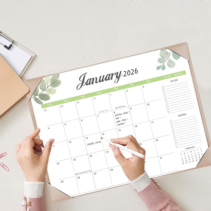 Desk Calendar 2026-2027 with Desk Mat – 22" x 17" Large Desk Pad Calendar Runs from January 2026 to June 2027, Office Supplies Desktop Monthly Calendar for Home & Office