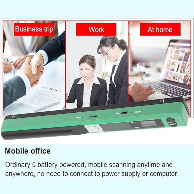 Ymiko A4 Document Scanner Portable High Resolution 900 DPI Multifunctional Handheld Image Scanner for Home Office Banking Library (Green)
