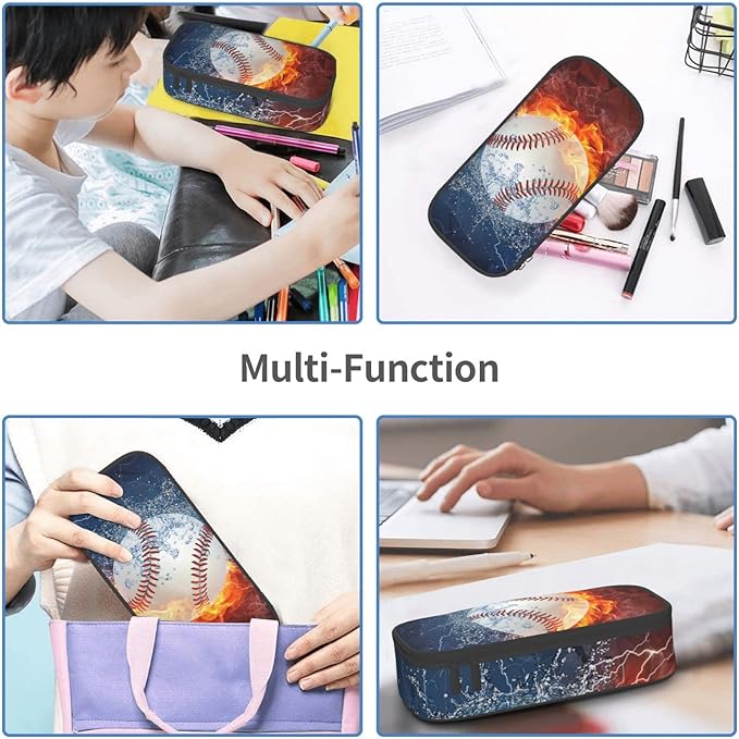 SNAPMADE Baseball Pencil Case Sports Pencil Box for Boys Men, Large Capacity Durable Pencil Pouch Storage Pen Bag Stationary Case with Double Zippers