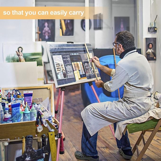 RRFTOK Art Easel Stand for Painting and Sign - Aluminum Adjustable Easels for Painting Canvases Height from 17 to 66 Inch,Carry Bag for Table-Top/Floor Drawing and Displaying.Gift for Women(Red).
