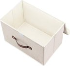 TYEERS Collapsible Storage Boxes, Washable Fabric Storage Bins with Lids, 14.9x9.8x9.8 inches, 2 Pack, Beige