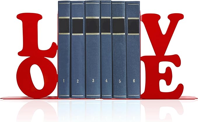 Love Decor Metal Bookends - Novelty & Cute Bookends for Shelves, Unique and Decorative Book Ends (Red)