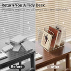 POCFOINY Acrylic Desk Organizer Book Organizer, Magazine File Holder, Vertical File Organizer Stand File Folder Holder, Mail Organizer Countertop Mail Sorter File Sorter, Clear Book Ends Book Holder