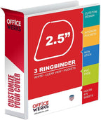 3 Ring Binder, 2.5" Professional Angle D-Rings, Presentation Folder for Standard Pages with Inside Pockets, Customizable Clear View White Binder (3.2" Spine)