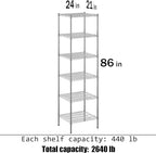 Regal Altair 21" Deep x 24" Wide x 86" Height Wire Shelving Kit | 6-Tier | NSF Commercial Storage Rack Unit