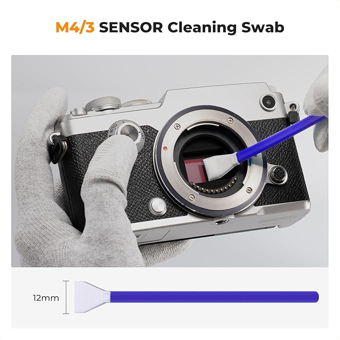 K&F CONCEPT 12mm Micro Four-Thirds 4/3 Sensor Cleaning Swab*10 + 20ml Sensor Cleaner, M43 Camera Cleaning Kit for All Models of M4/3 Camera Sensors, Including M4/3 Cameras from Olympus and Panasonic