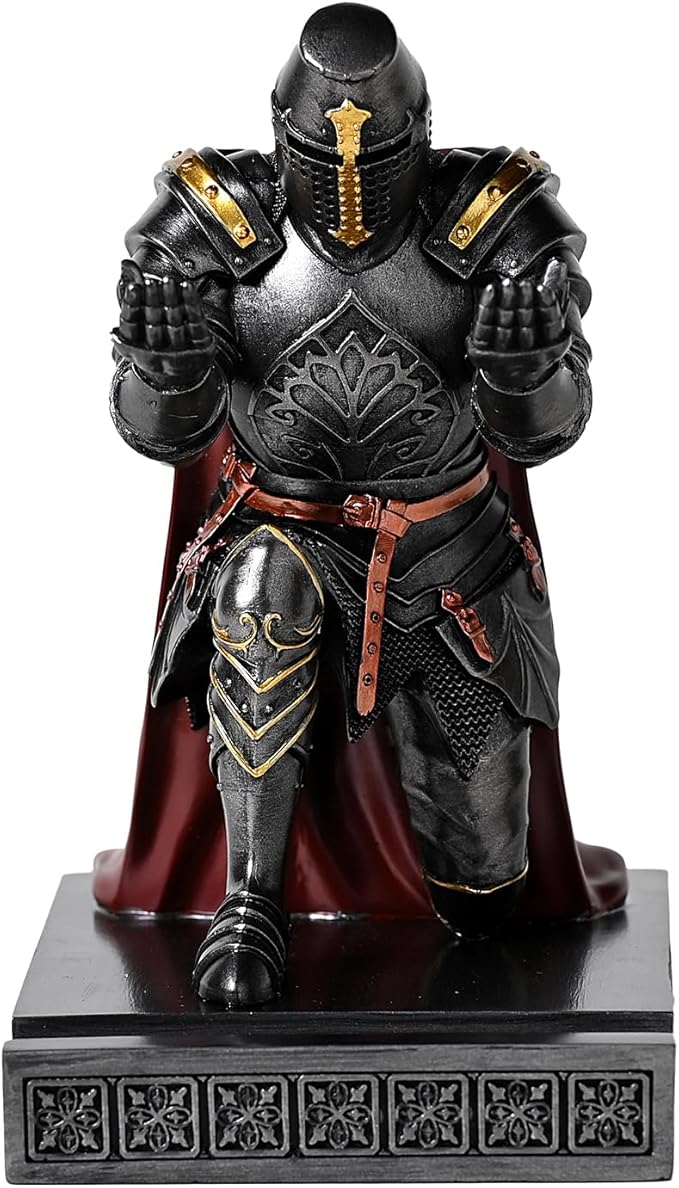 NCQIXIAO Medieval Templar Vanguard Officer Knight Pen Holder Pen Stand Desk Organizers and Accessories Resin Mobile Phone Stand as Gift for Office and Home Desk Organizer (Iron)