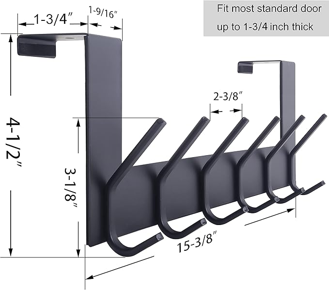 WEBI Over The Door Hook Door Hanger:Over The Door Towel Rack with 6 Coat Hooks for Hanging,Door Coat Hanger Towel Hanger Over Door Coat Rack for Towels,Clothes,Back of Bathroom,Black,2 Packs
