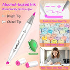 Caliart Alcohol Markers Brush Tip, 51 Colors Dual Tip Artists Coloring Markers Set Brush & Chisel, Permanent Alcohol Based Colored Sketch Pens, Art Supplies Gifts for Adults Drawing Illustration