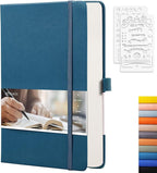 EMSHOI Dotted Notebook - 256 Pages A5 Dot Grid Journal Bullet Notebook with 120gsm Thick Dotted Paper,16 Perforated Pages, Hardcover Leather, Pen Holder, Inner Pocket, 5.75" x 8.38"-LightBlue