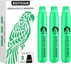 BIGTHUMB 3 Pcs Green Jumbo Permanent Markers: 15mm Wide Tip Thick Acrylic Paint Pen Large Calligraphy Marker for Rock Painting, Poster, Sign, Canvas, Glass, Wood, Ceramic
