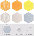 Fwpelt 12'' Medium Hexagon Cork-Bulletin Board Tiles Frameless 10 Pack Adhesive Removable Felt Corkboard Decorative Prayer-Vision Board for Home-Office Wall Decor, Hex Tack Pinboard with 30 Pushpins