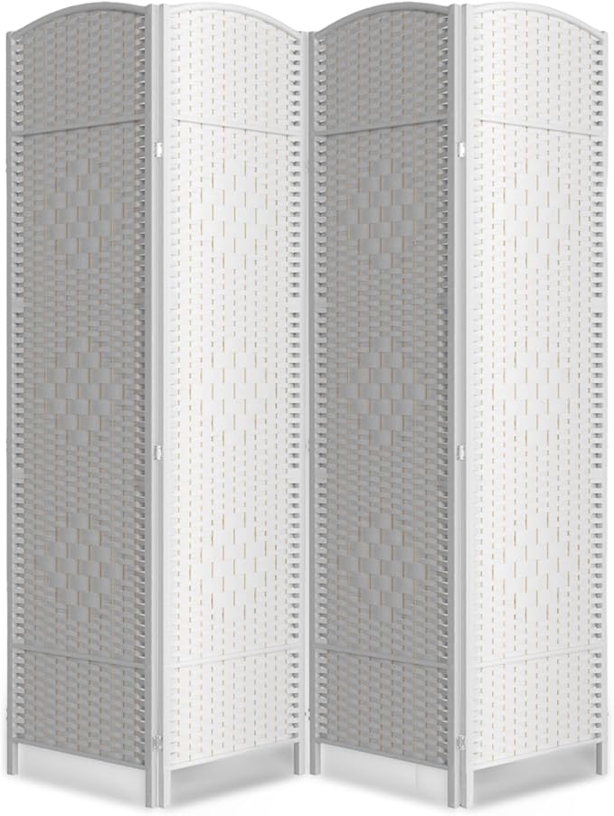 Cocosica 4 Panel Room Divider,6Ft Folding Privacy Screen,Tall - Extra Wide Foldable Panel Partition Wall Divider with Diamond Double-Weaved Hand-Woven Design Room Screen Divider（White）