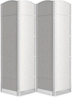 Cocosica 4 Panel Room Divider,6Ft Folding Privacy Screen,Tall - Extra Wide Foldable Panel Partition Wall Divider with Diamond Double-Weaved Hand-Woven Design Room Screen Divider（White）