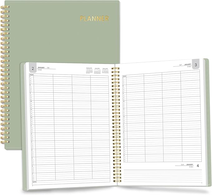 SUNEE 2026 Daily Planner,4-Person Group Appointment Book with Quarter-Hourly Layout. Weekly & One-Page-Per-Day Format, Jan to Dec 2026, 8.5"x11",Weekly Planner, Flexible Cover, Note Pages, Bookmark, Black,Sage Green