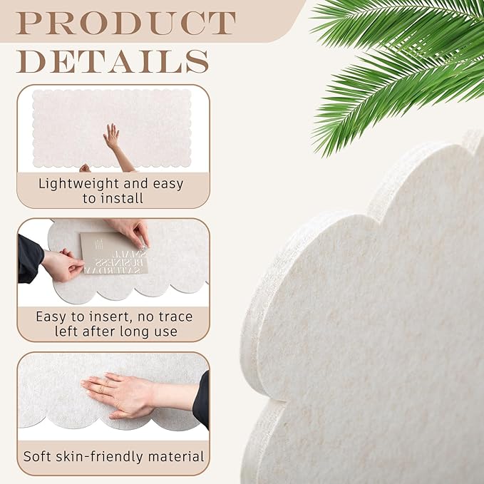 Mooliwe Scalloped Felt Bulletin Board 96 x 48 Inches Foldable Beige Pin Cork Board Alternative for Wall, 8' x 4' Trifold Picture Vision Self Adhesive Bulletin Decorative