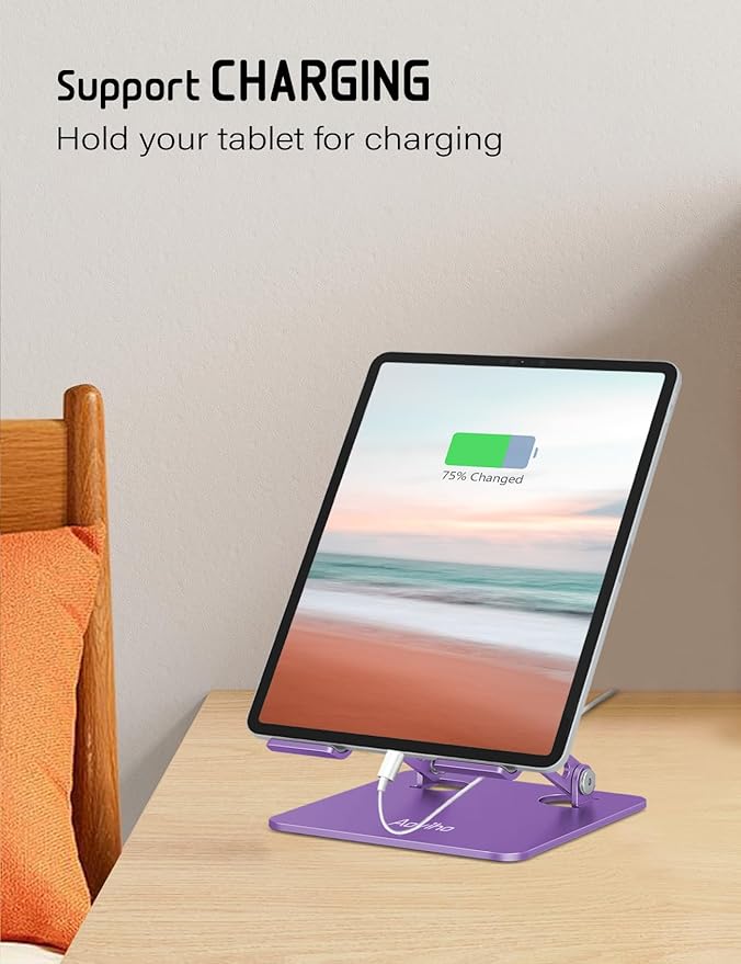 Aoviho Tablet Stand Holder for Desk, Adjustable Desktop Tablet Holder, Foldable Aluminum Tablet Mount for iPad pro 12.9, iPad Air Mini, Samsung Galaxy Tabs Z Fold Kindle Fire 4-12 inch Purple
