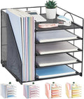 LEKETREE Desk Organizers and Accessories, 5-Tier Paper Letter Tray Organizer with File Holder, Desktop Organizer for Office Supplies (Black)