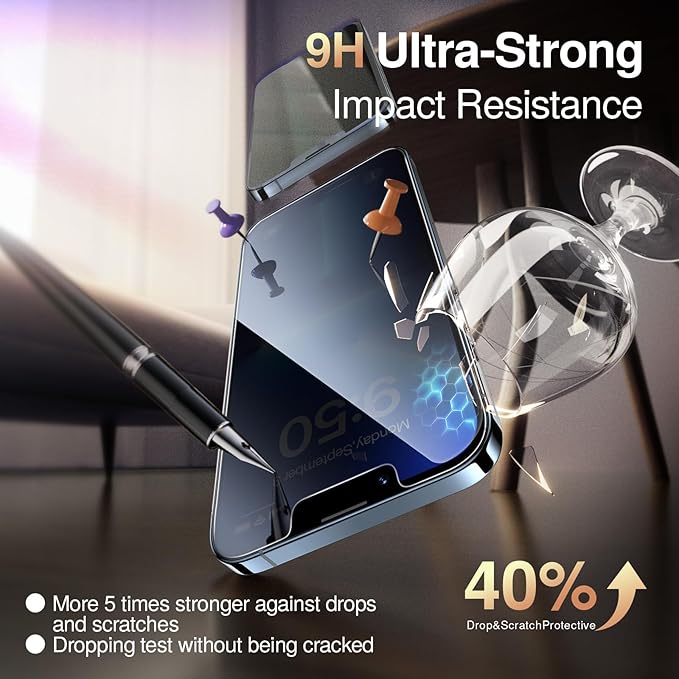 SMARTDEVIL 2 Pack for iPhone 13 Pro Max Privacy Screen Protector, Military Grade Shatterproof, 9H Hardness, Anti-Spy Tempered Glass, Fast & Easy Instlltion, Case Friendly