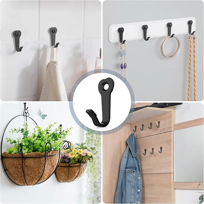 ZAYBOD 15 Utility Hooks Wall Mounted with 30 Screws - Black Heavy Duty Hooks for Coat, Robe, Bag, Key | Garage Entryway Hanging Organizer, Closet & Bathroom Hardware