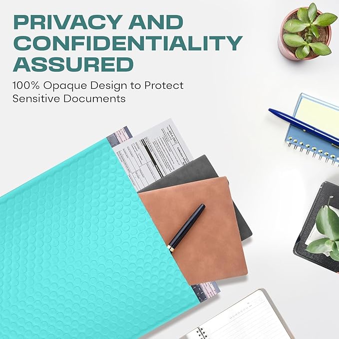 Teal 10x13 Inch Poly Bubble Mailers |Self Seal Padded Envelopes for Thick books | Air Cushioned Bubble Mailer | Usable Size 9.5x13 Inch | Waterproof Lightweight Mailing Shipping Bags | 100 Pack Bulk