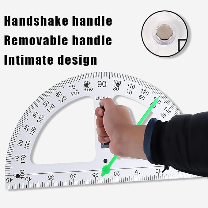 Magnetic Geometry Tool, Protractor, Triangle Rulers Easy Attachment Blackboard Measurement Kit, Teacher Board Protractor Multi-Purpose Kit Large (Transparent-2pc)