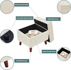 FAGAGA Storage Ottoman with Adjustable Lid, Soft Step Stool, Footrest and Seat, Ottoman Foot Rest for Living Room, Bedroom, Dorm, Beige