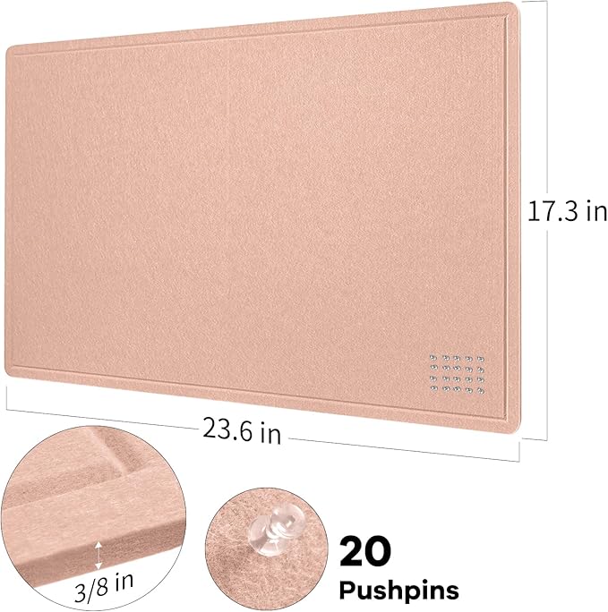 Lightomorrow Bulletin Board, 24 x 18 inches Felt Board Decorative Pin Board, Cork Board Alternative for Wall, Foldable Photo Board Self-Adhesive Vision Board Mood Board with 20 Pushpins - Mauvey Pink