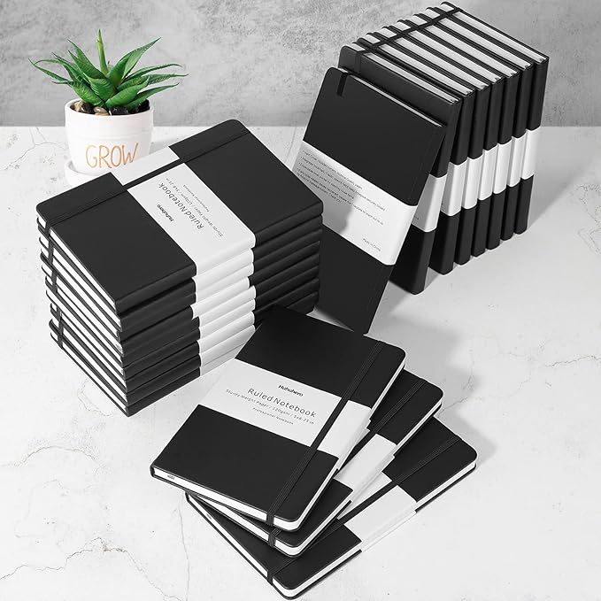 Huhuhero Notebooks Journal, Ruled Notebook, Premium Thick Paper Lined Journal, Black Hardcover Notebook for Office Home School Business Writing Note Taking Journaling, 5"×8.25" (6, Black)