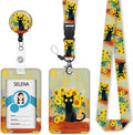 Black Cat Lanyards for ID Badges, Badge Holder with Lanyard Detachable, Badge Reel Retractable Keychain Clip, Vertical Cruise Ship Cards Holder Protector Name Tags, Teacher Nurse Office Women Gifts