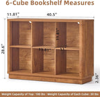 Joaxswe 6 Cube Storage Book Shelf, 40" Wide Low Horizontal Bookcase with Curved Edge, Floor Standing 2-Tier Wooden Bookshelf with Base, Modern Short Book Case for Bedroom, Study, Entryway, Brown