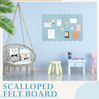 Mooliwe Scalloped Felt Bulletin Board 24 x 18 Inches Foldable Light Blue Pin Cork Board Alternative for Wall, 2' x 1.5' Trifold Picture Vision Self Adhesive Bulletin Decorative