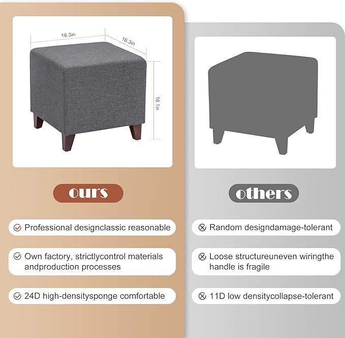 Edeco Ottoman with Square Cube Design, 16 Inch Footstools and Ottomans Small, Large Load Capacity, Square Foot Rest Ottoman for Living Room